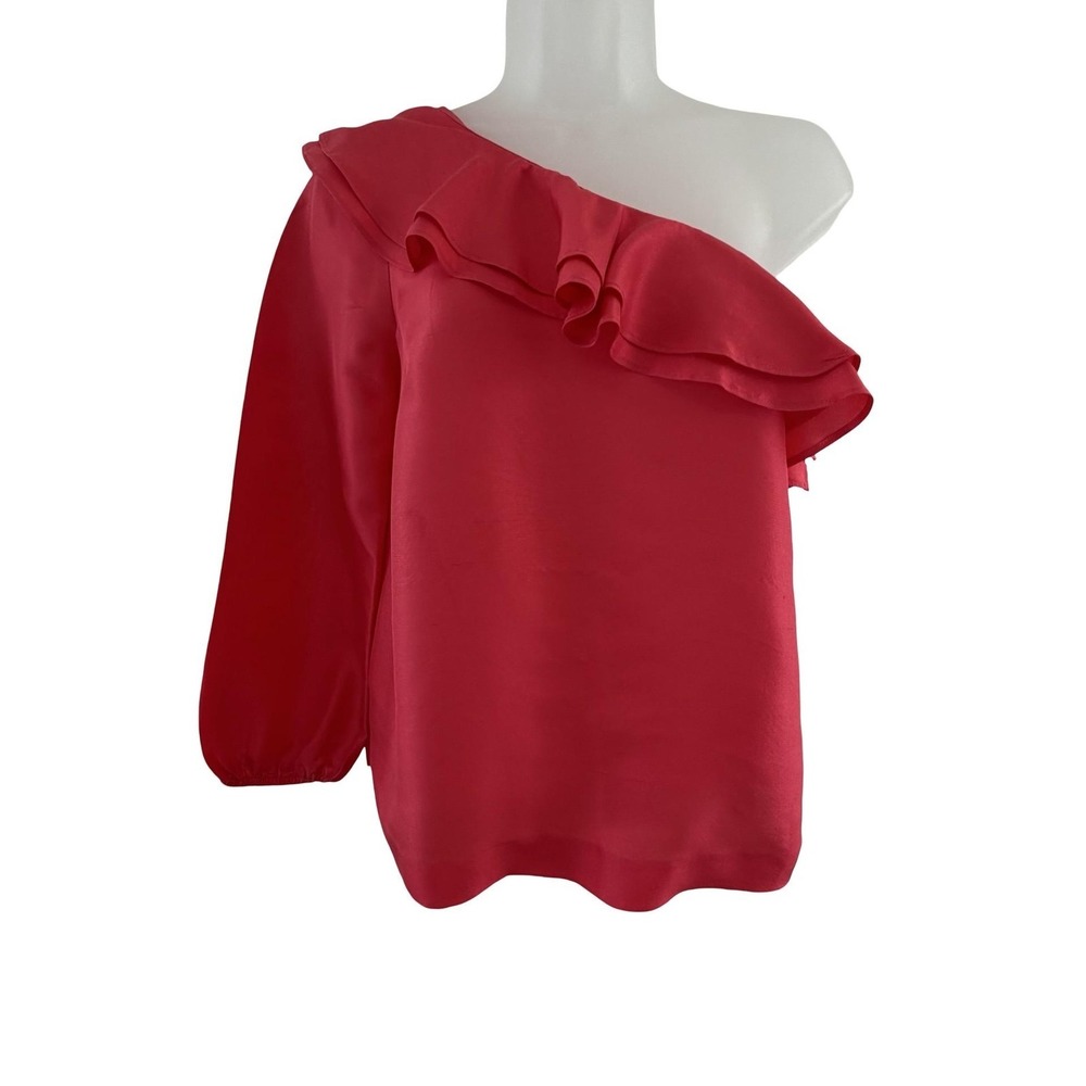 J.Crew‎ Blouse Womens 0 Pink 100% Silk One Shoulder Ruffle Party Top Satin NWT